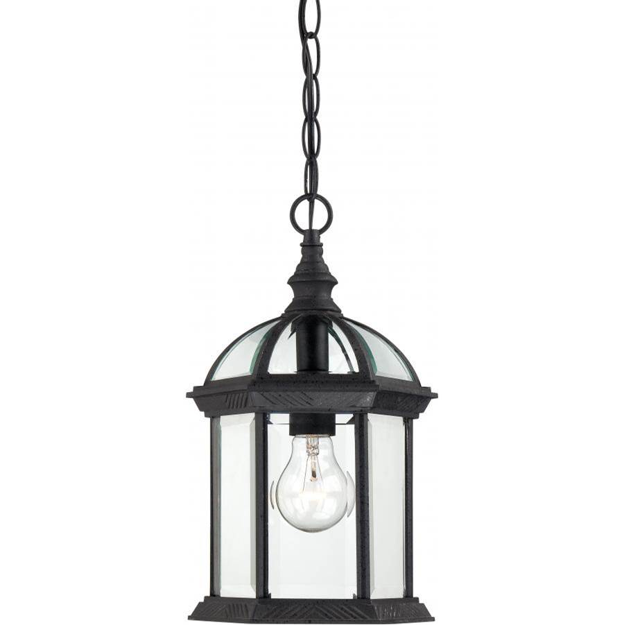 Nuvo Lighting 60/4956 Cove Neck One Light Hanging Lantern 100 Watt A19 Max Clear Seeded Glass Textured Black Outdoor Fixture 